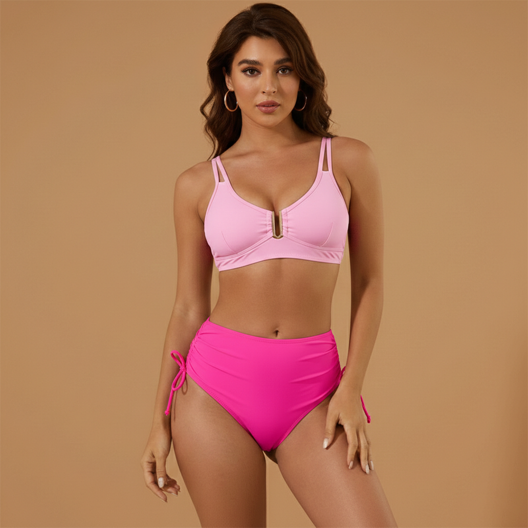 Women's High Waist Bikini Set Backless Split Straps Swimwear