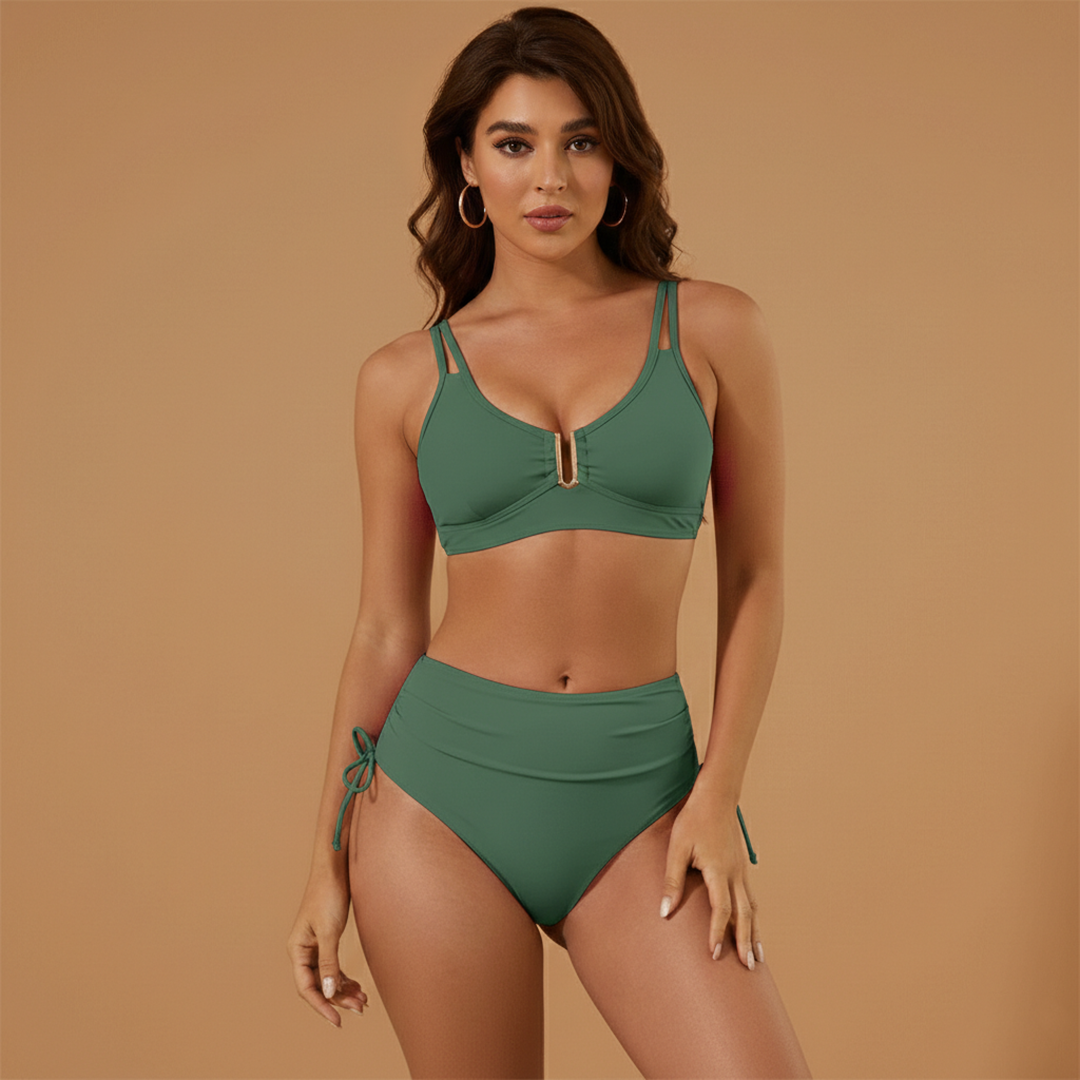 Women's High Waist Bikini Set Backless Split Straps Swimwear