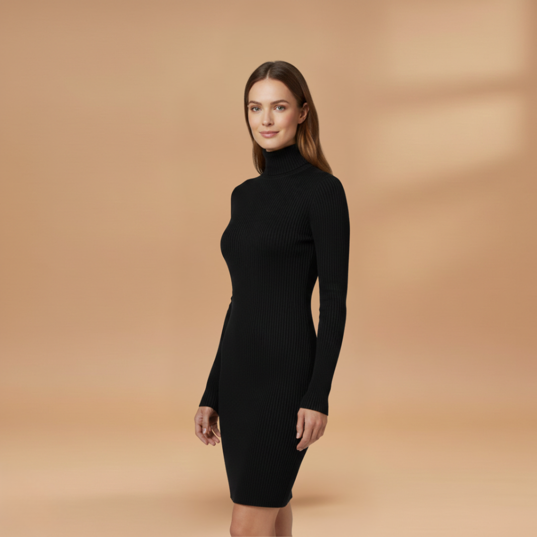 Women's Ribbed Bodycon Dress Slim Fit High Neck Sleeveless