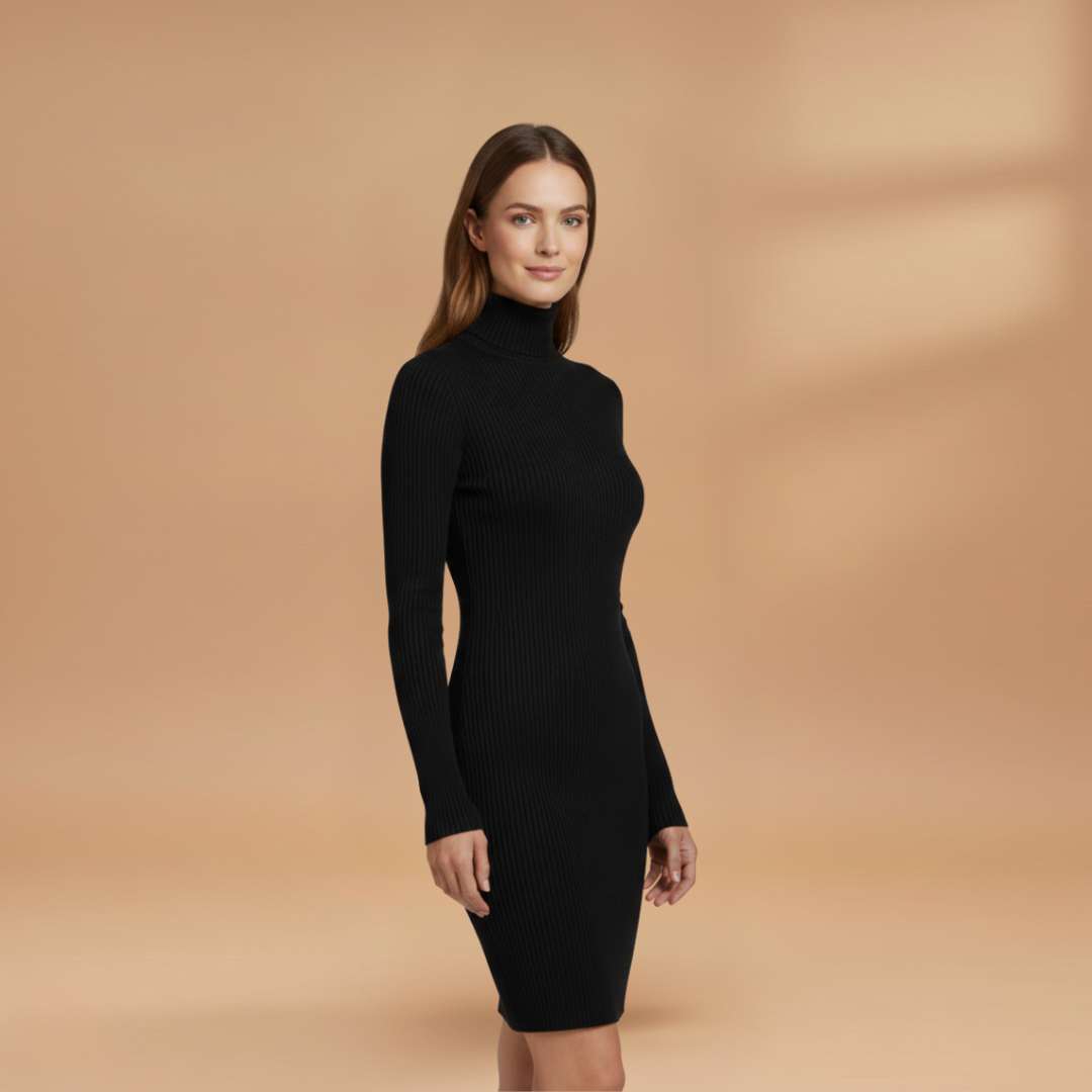 Women's Ribbed Bodycon Dress Slim Fit High Neck Sleeveless