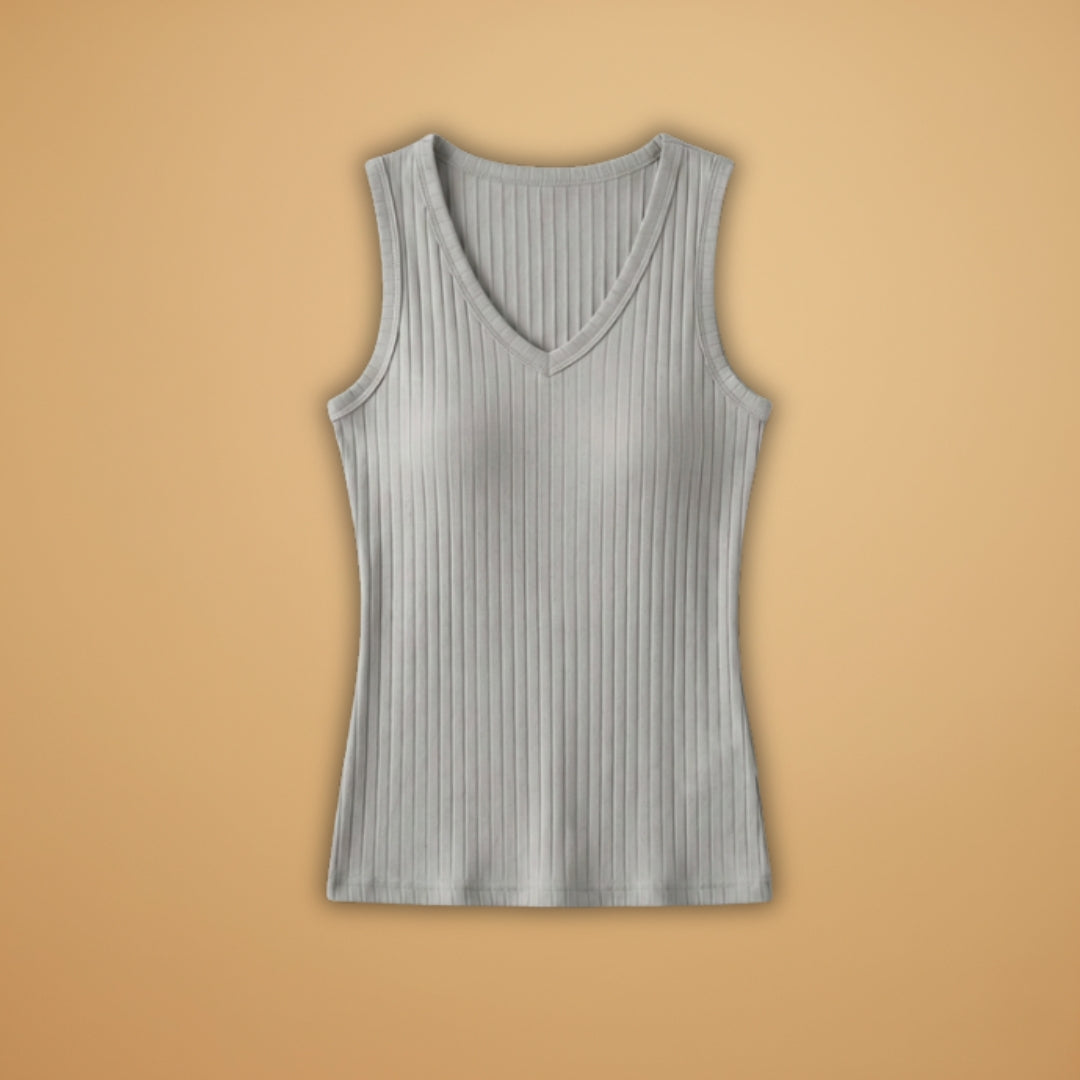 Women's V-Neck Ribbed Tank Top Sleeveless Casual Blouse