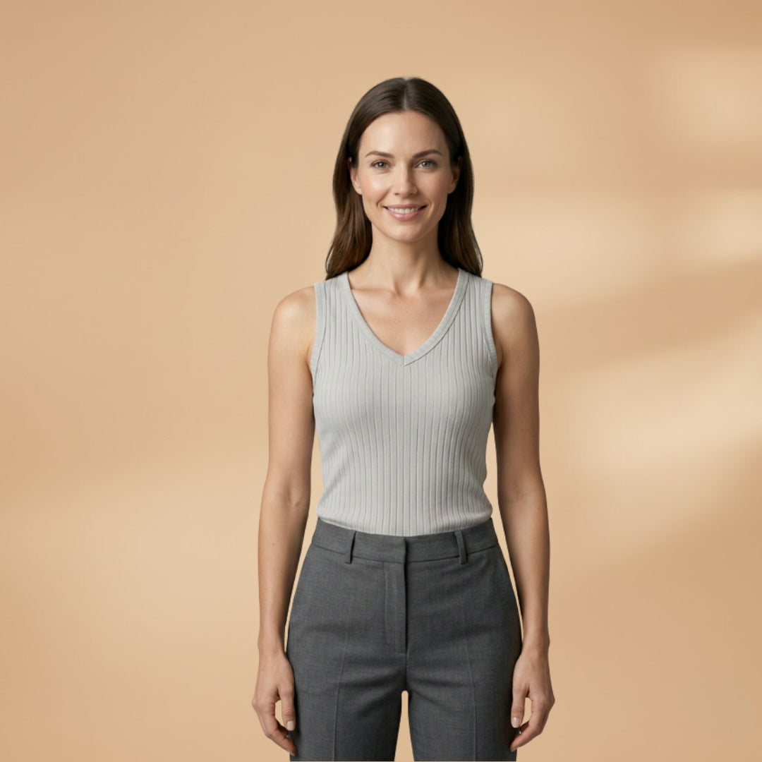 Women's V-Neck Ribbed Tank Top Sleeveless Casual Blouse