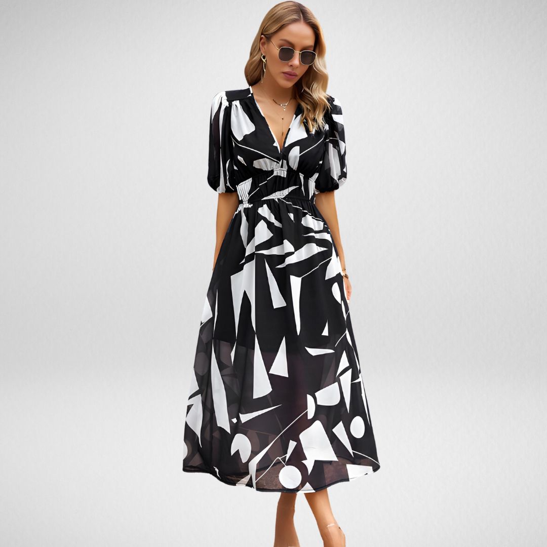 Women's V Neck Dress Elegant Vintage Regular Fit