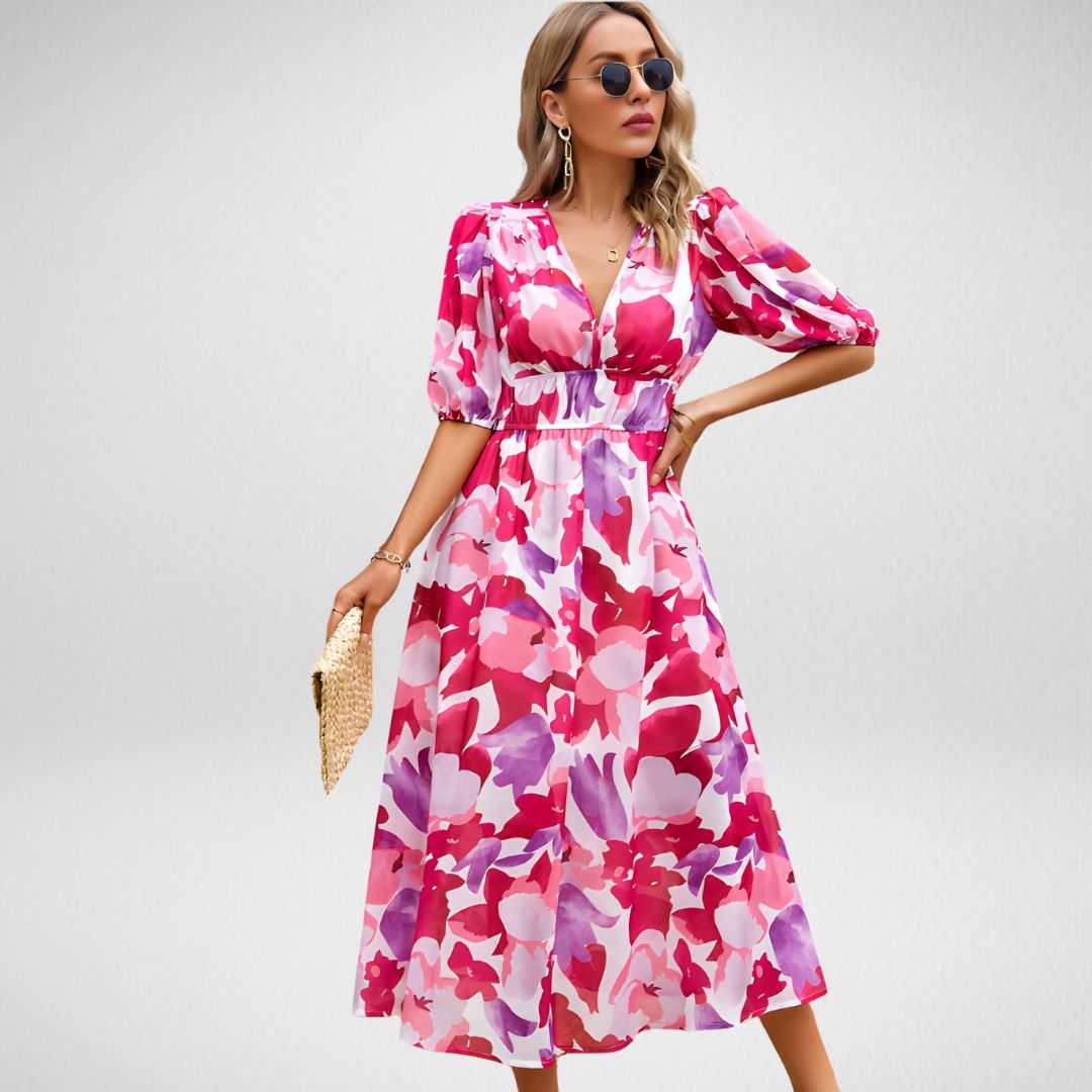 Women's V Neck Dress Elegant Vintage Regular Fit