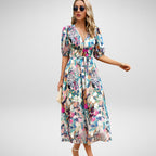 Women's V Neck Dress Elegant Vintage Regular Fit