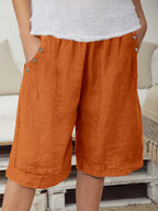 Plus Size Women's Elegant Vacation Shorts with Button Detail