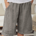 Plus Size Women's Elegant Vacation Shorts with Button Detail