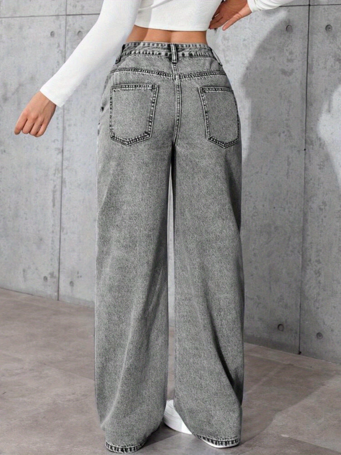 Women's High-Waisted Wide-Leg Jeans Elegant Cotton Trousers