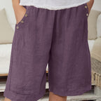 Plus Size Women's Elegant Vacation Shorts with Button Detail
