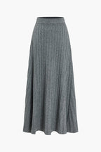 Women's Soft Knit Midi Skirt High Waist Pleated Design