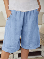 Plus Size Women's Elegant Vacation Shorts with Button Detail