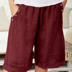 Plus Size Women's Elegant Vacation Shorts with Button Detail