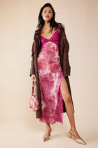 Women's Lace Floral Midi Dress Elegant Sheath Evening Fit