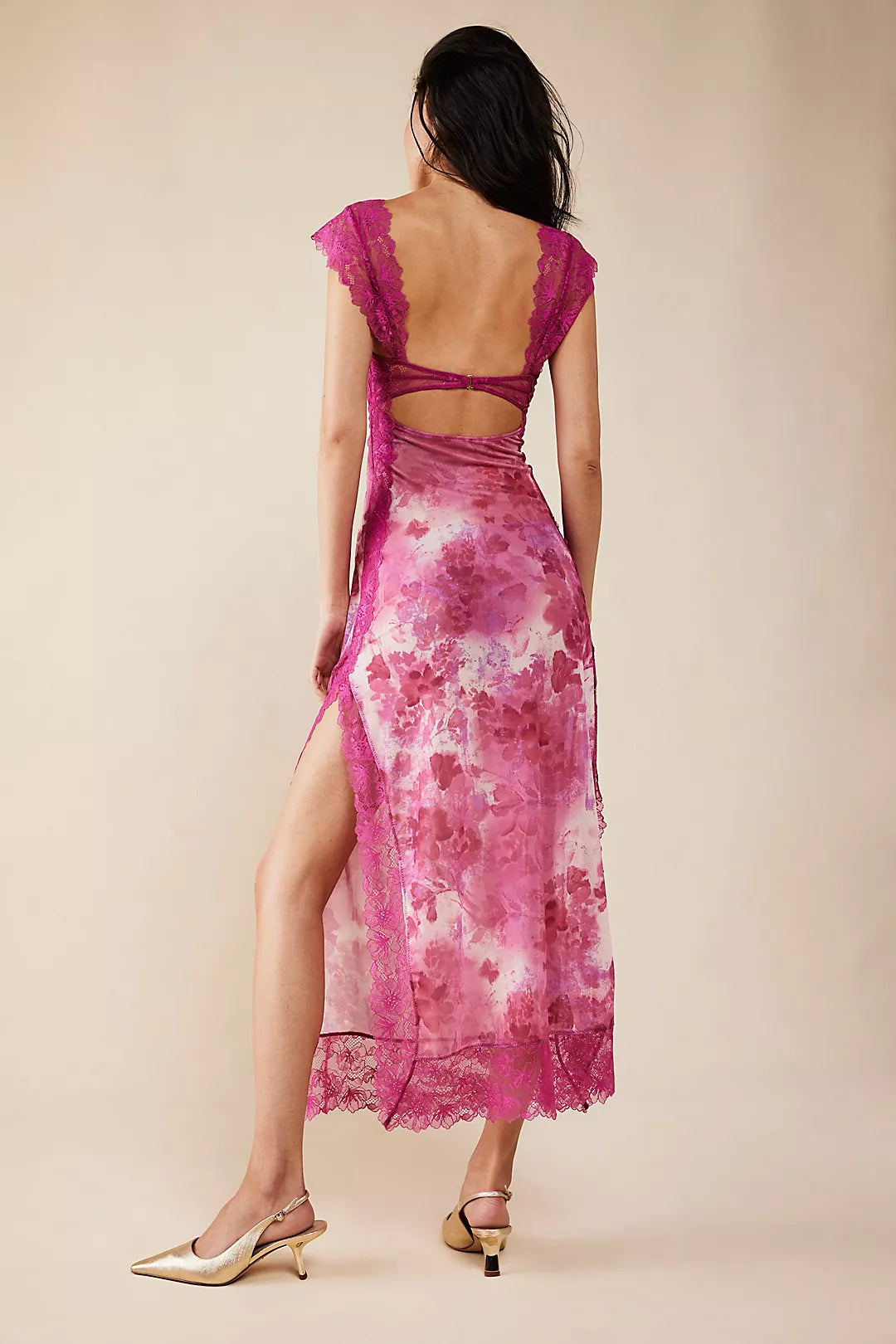Women's Lace Floral Midi Dress Elegant Sheath Evening Fit