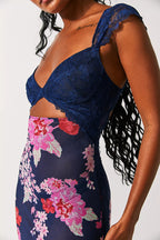 Women's Lace Floral Midi Dress Elegant Sheath Evening Fit