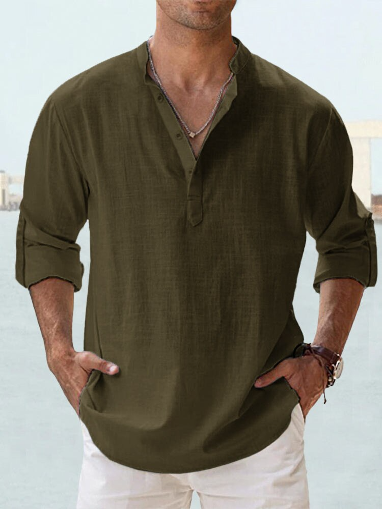 Men's Lightweight Linen Cotton Blend Shirt Casual Wear