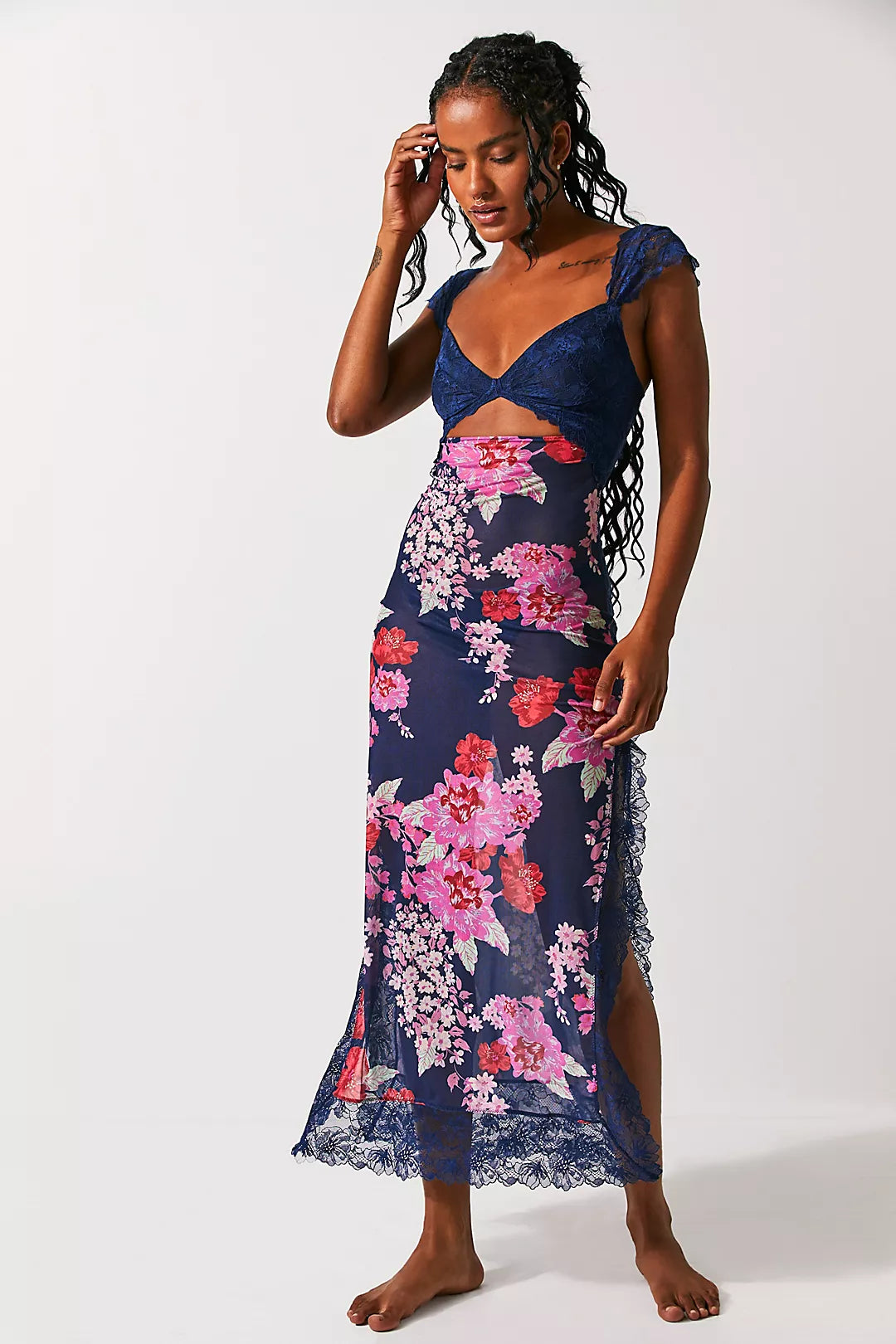 Women's Lace Floral Midi Dress Elegant Sheath Evening Fit