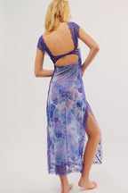 Women's Lace Floral Midi Dress Elegant Sheath Evening Fit