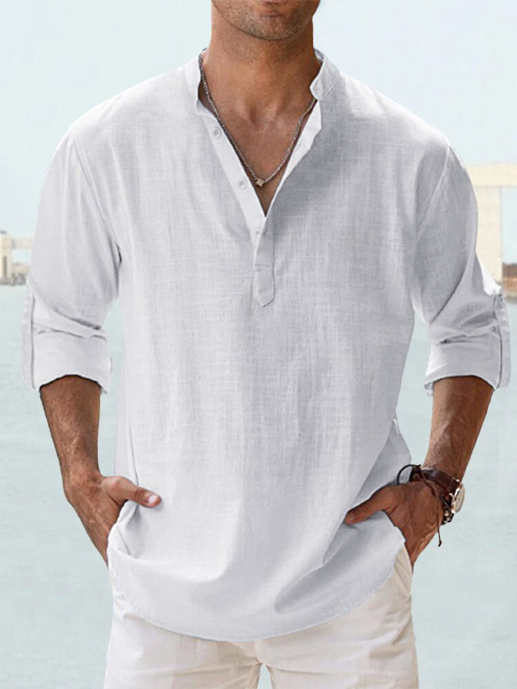 Men's Lightweight Linen Cotton Blend Shirt Casual Wear