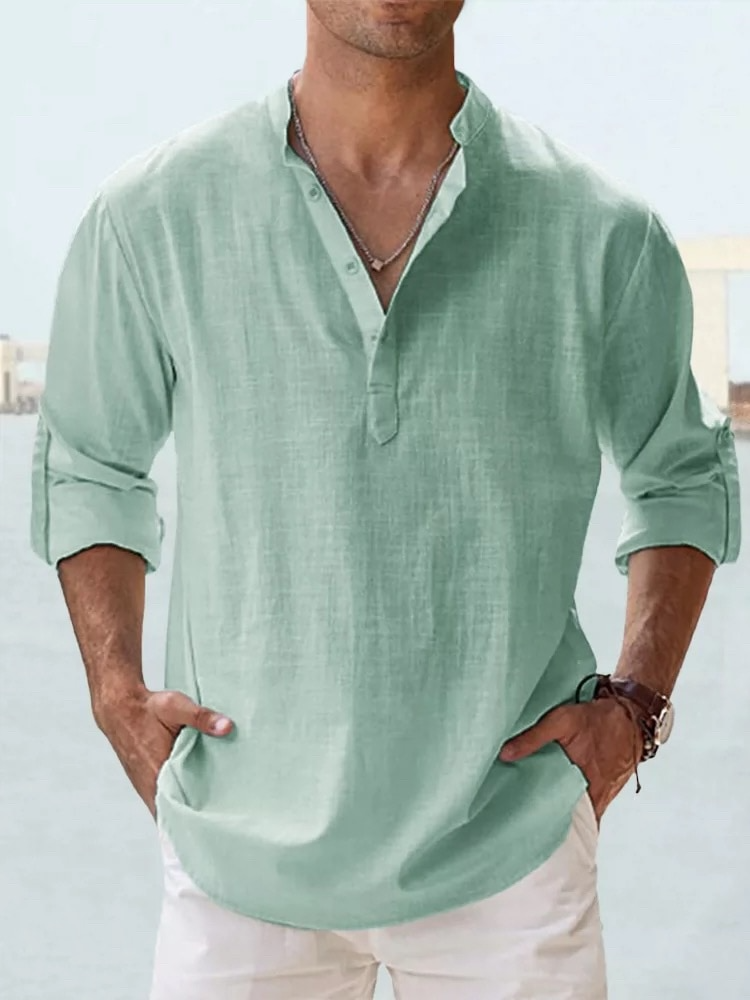 Men's Lightweight Linen Cotton Blend Shirt Casual Wear
