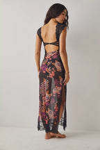 Women's Lace Floral Midi Dress Elegant Sheath Evening Fit