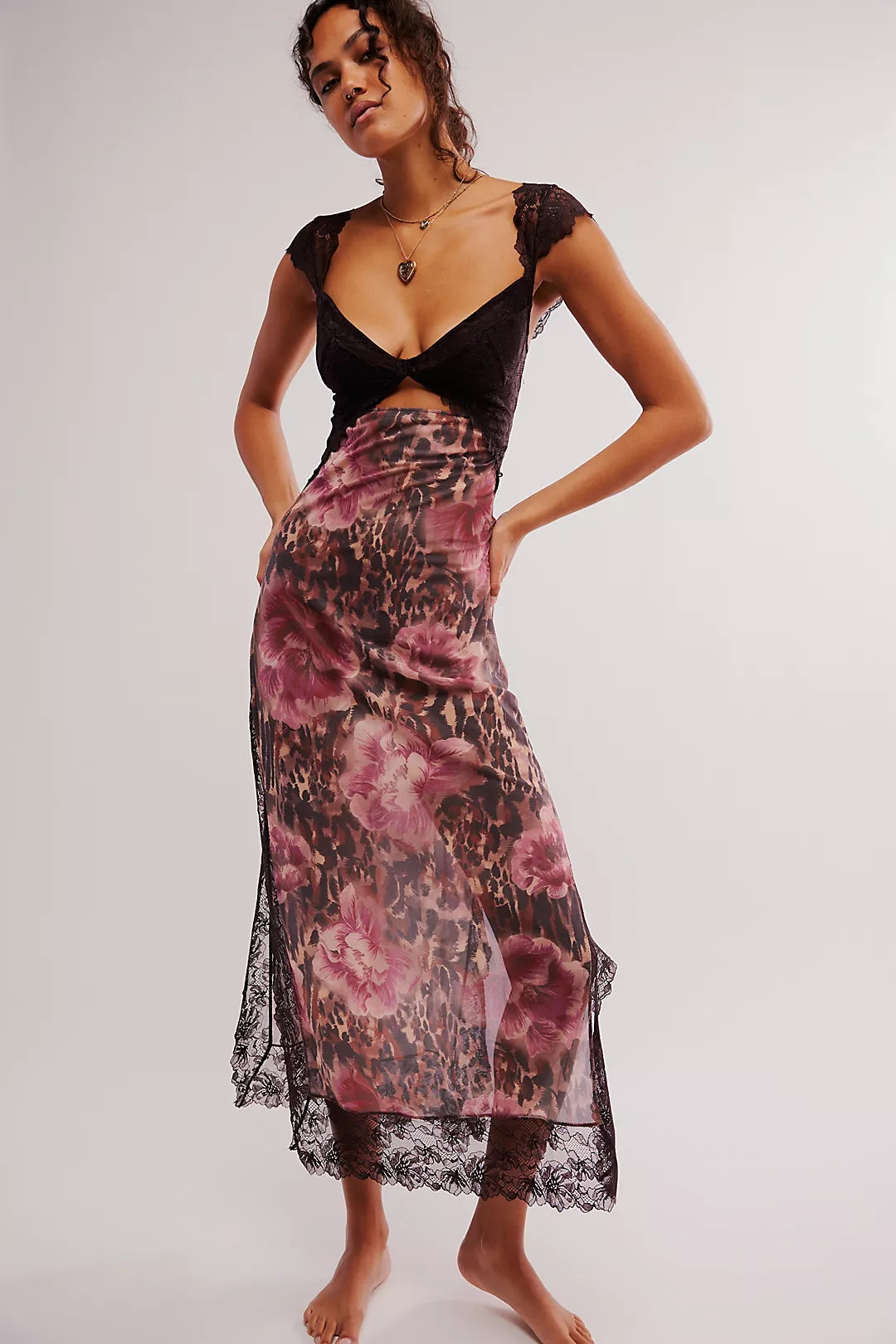 Women's Lace Floral Midi Dress Elegant Sheath Evening Fit