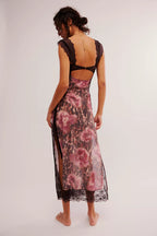 Women's Lace Floral Midi Dress Elegant Sheath Evening Fit