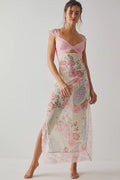 Women's Lace Floral Midi Dress Elegant Sheath Evening Fit