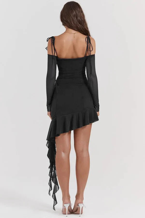 Women’s Mesh Mini Dress Sculpting Long Sleeve Elegant Fit
