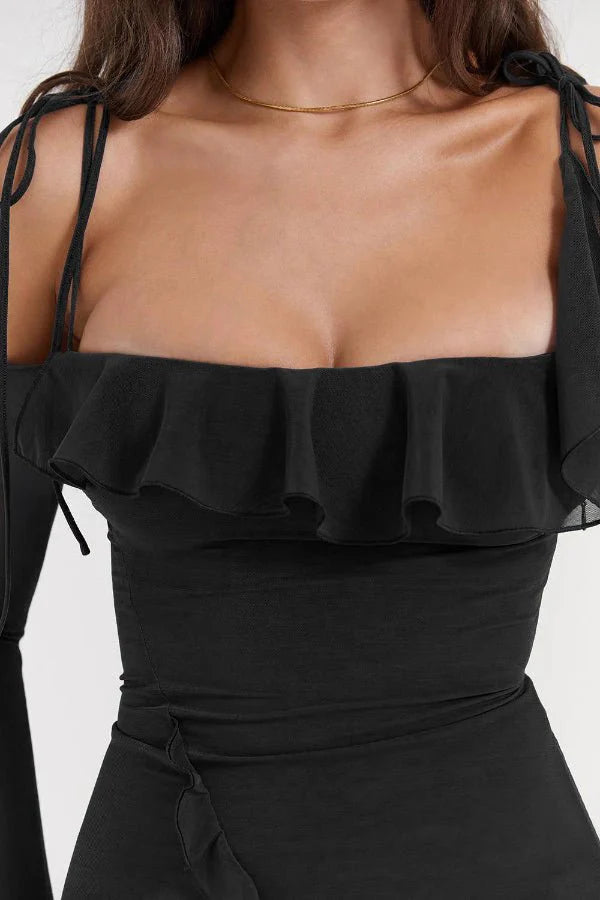 Women’s Mesh Mini Dress Sculpting Long Sleeve Elegant Fit