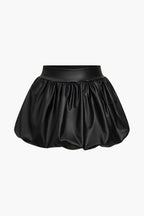 Women's High Waist Balloon Skirt Glossy Faux Leather