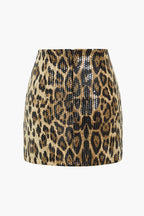 Women's High-Waisted Sequin Mini Skirt Leopard Print