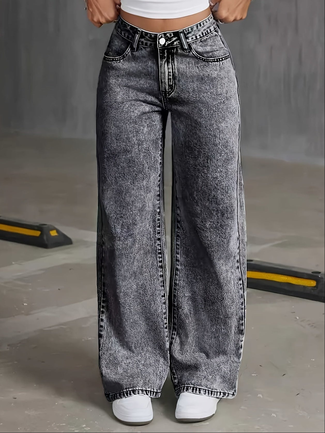 Women's Stretch Loose Wide Leg Straight Jeans Trousers