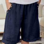 Plus Size Women's Elegant Vacation Shorts with Button Detail