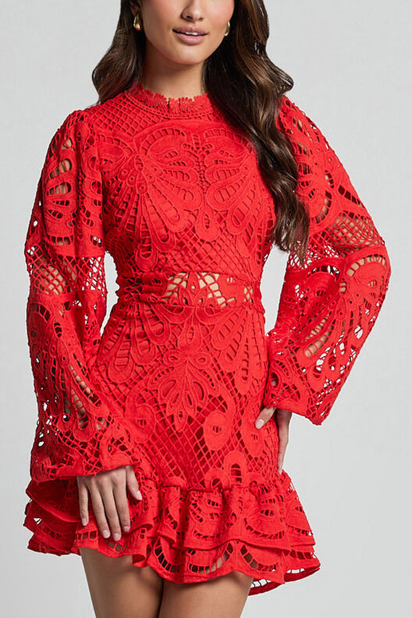 Women's Elegant Mini Dress with Puff Sleeves