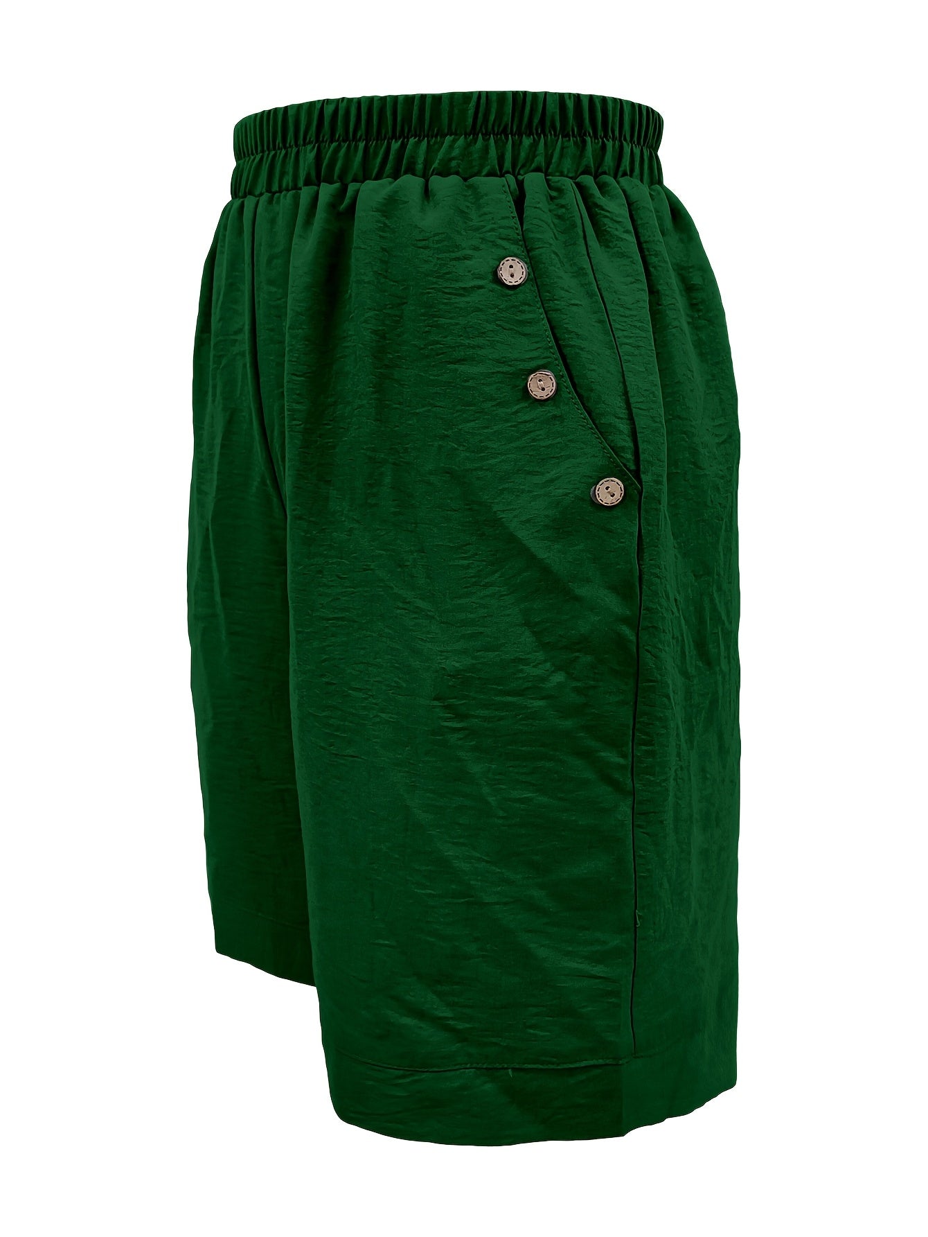 Plus Size Women's Elegant Vacation Shorts with Button Detail