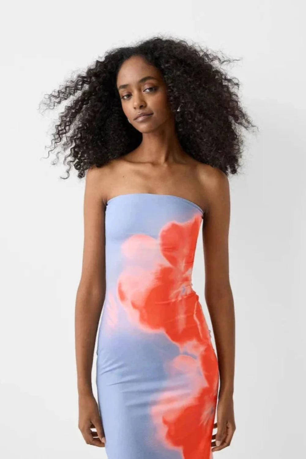 Women's Strapless Floral Maxi Dress Premium Stretch Evening Fit