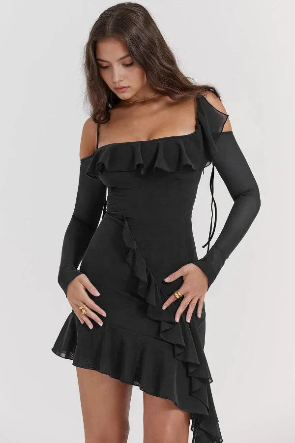 Women’s Mesh Mini Dress Sculpting Long Sleeve Elegant Fit