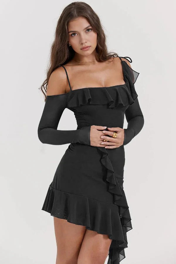 Women’s Mesh Mini Dress Sculpting Long Sleeve Elegant Fit