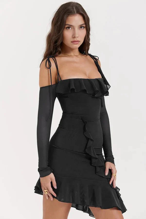 Women’s Mesh Mini Dress Sculpting Long Sleeve Elegant Fit
