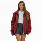 Women’s Premium Vegan Leather Bomber Jacket Timeless Fit