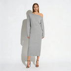 Women's Bodycon Midi Dress Asymmetric Sleeve Elegant Fit