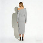 Women's Bodycon Midi Dress Asymmetric Sleeve Elegant Fit