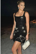 Women’s Beaded Mini Dress Elegant Cocktail Fit