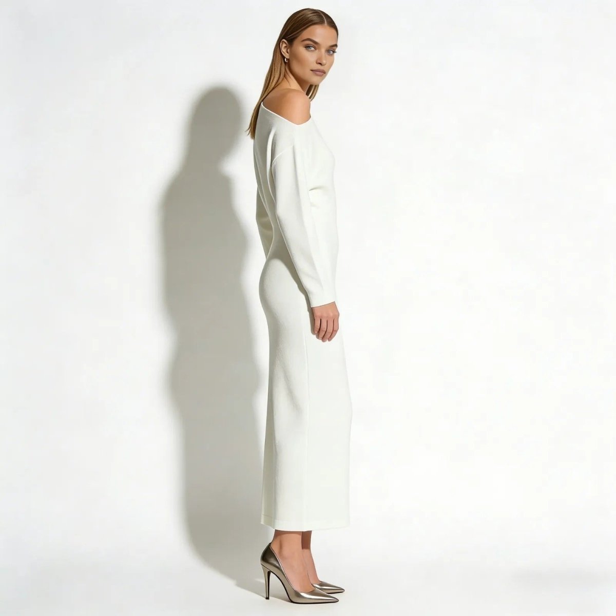 Women's Bodycon Midi Dress Asymmetric Sleeve Elegant Fit