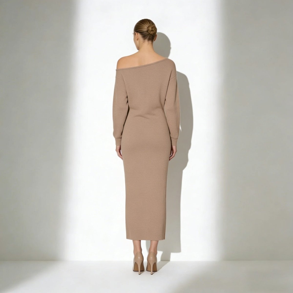 Women's Bodycon Midi Dress Asymmetric Sleeve Elegant Fit