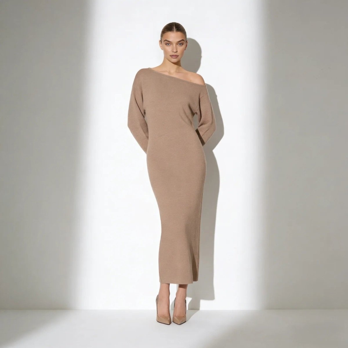 Women's Bodycon Midi Dress Asymmetric Sleeve Elegant Fit