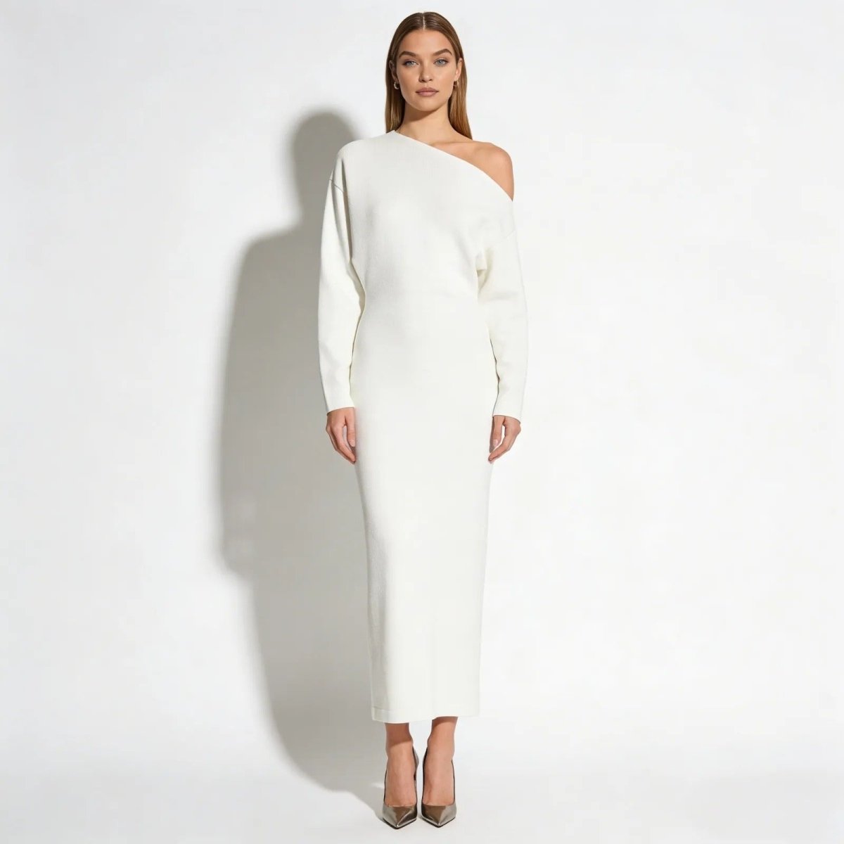 Women's Bodycon Midi Dress Asymmetric Sleeve Elegant Fit
