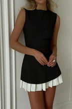 Women's Mini Dress Pleated Hem Elegant Contrast Fit