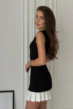 Women's Mini Dress Pleated Hem Elegant Contrast Fit